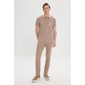 ALTINYILDIZ CLASSICS Erkek Koyu Bej Slim Fit Dar Kesim %100 Pamuk Baskılı Polo Yaka Tişört