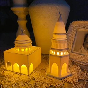 Root Made Mescit ve Minare Şeklinde Tealight Mum Aydınlatmalı Islami Dekoratif Obje