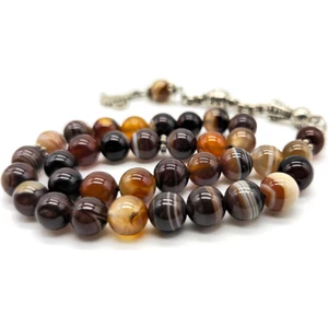 Kahve Hareli Akik Taşı Tesbih 8 mm Küre Kesim