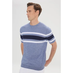 ALTINYILDIZ CLASSICS Erkek İndigo-Lacivert Standart Fit Normal Kesim %100 Pamuk Çizgili Bisiklet Yaka Triko Tişört