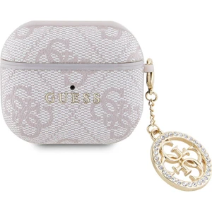 Airpod 3. Nesil Uyumlu Kılıf Guess Orjinal Lisanslı 4g Desenli Taşlı 4g Süs Zincirli Pembe