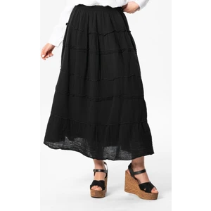Benan Beli Lastikli Uzun Yazlık Müslin Etek Siyah Syh