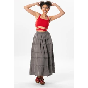 Benan Beli Lastikli Uzun Yazlık Müslin Etek Gri Gri