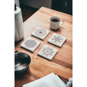 Baum Atelier Sacred Geometry, Metatron, Sri Yantra, Yaşam Çiçeği Stone Coasters Doğal Taş Bardak Altlığı 4 Lü Set