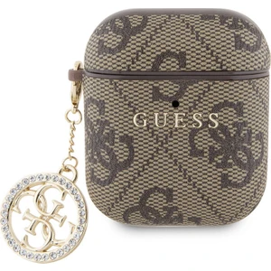 Airpod Uyumlu Kılıf Guess Orjinal Lisanslı 4g Desenli Taşlı 4g Süs Zincirli Kahverengi