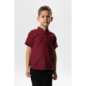 Kısa Kol Şantuklu Pamuk Bodrum Yazlık Erkek Çocuk Tshirt Koyu Bordo 3068