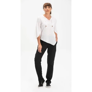 Truvakar Kol Büyük Beden Gofre Rodos Yazlık Bluz Beyaz Byz