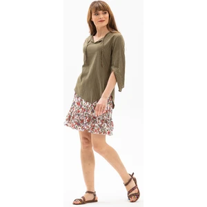 Truvakar Kol Büyük Beden Gofre Rodos Yazlık Bluz Haki Hk