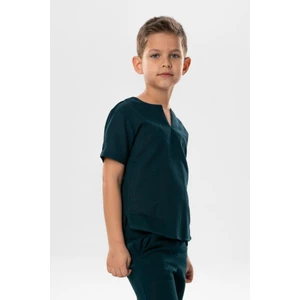 Eliş Şile Bezi Kısa Kol Şile Bezi Bisiklet Yaka Yazlık Erkek Çocuk Tshirt Koyu Petrol 3069