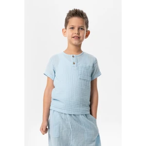 Eliş Şile Bezi Kısa Kol Batı Cep Detaylı Yazlık Müslin Erkek Çocuk Tshirt Buz Mavi Bmv