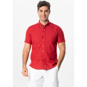 Eliş Şile Bezi Ada Şile Bezi Kısa Kol Yazlık Erkek Gömlek Kırmızı 3051