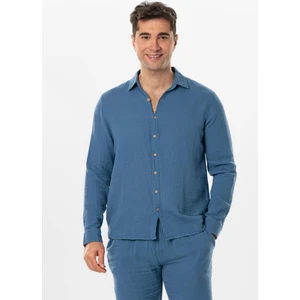 Eliş Şile Bezi Uzun Kol Müslin Yazlık Erkek Gömlek Indigo Indg