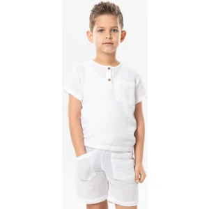 Eliş Şile Bezi Kısa Kol Batı Cep Detaylı Yazlık Müslin Erkek Çocuk Tshirt Beyaz Byz