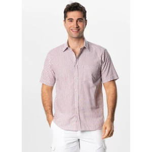 Eliş Şile Bezi Kısa Kol Şile Bezi Tek Cepli Erkek Yazlık Gömlek Bordo Krem Çizgili 3080