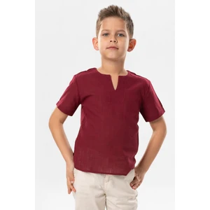 Eliş Şile Bezi Kısa Kol Şile Bezi Bisiklet Yaka Yazlık Erkek Çocuk Tshirt Koyu Bordo 3068