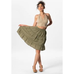 Eliş Şile Bezi Benan Beli Lastikli Kısa Yazlık Müslin Etek Haki Hk