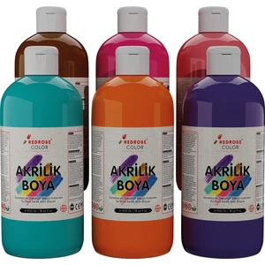 Red Rose Canlı Renkler Akrilik Boya 6'lı Set 6X500 gr Dekoratif, Hobi Amaçlı, Sanatsal, Canlı Renkler