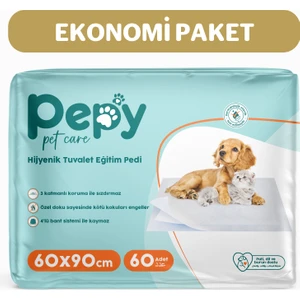Pepy Pet Care Pepy 60X90 cm Hijyenik Tuvalet Eğitim Pedi 30'lu 2 Paket 60 Adet