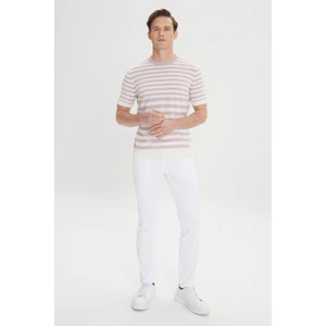 Altınyıldız Classics Erkek Gül Kurusu-Ekru Slim Fit Dar Kesim %100 Pamuk Çizgili Bisiklet Yaka Triko Tişört