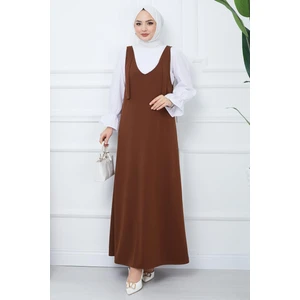 Hafsa Mina Nehir Örme Jile Elbise Kahverengi HM2389