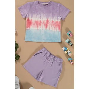 For You Kids Batik Yıkamalı Lila Tshirt Şort Takım