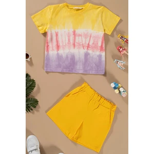 For You Kids Batik Yıkamalı Sarı Tshirt Şort Takım