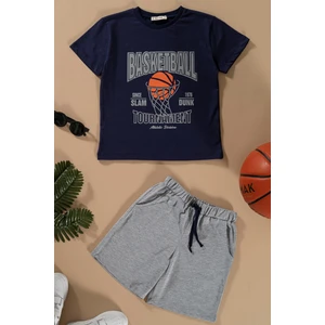 For You Kids Basketboll Baskılı Lacivert Tshirt Şort Takım