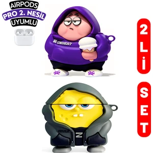 2'li Set - Pro 2. Nesil Hoodie Patrick Yıldız ve Hoodie Sünger Bob Uyumlu Kulaklık Kılıfı Seti