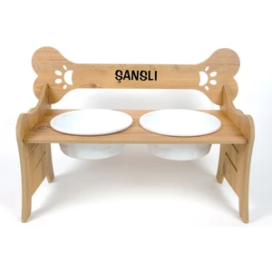 Özel İsimli Seramik Kaseli Kademeli Büyük Irk Köpek Mama ve Su Kabı Standı-2*1000 ml.