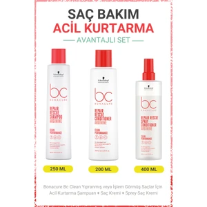 Schwarzkopf Bonacure Bc Clean Acil Kurtarma Şampuanı +Saç Kremi +Sprey Saç Kremi-Yıpranmış Veya Işlem Görmüş Saçlar Için