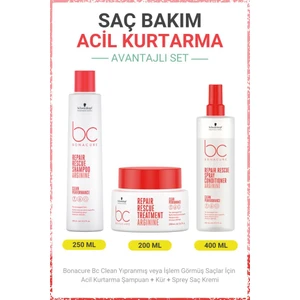 Schwarzkopf Bonacure Bc Clean Acil Kurtarma Şampuanı + Kür + Sprey Saç Kremi - Yıpranmış Veya Işlem Görmüş Saçlar Için