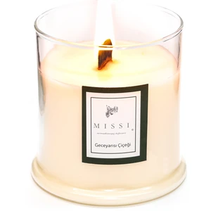 Büyük Üfleme Cam Ahşap Fitilli Geceyarısı Çiçeği Vegan Mum(380 gr)