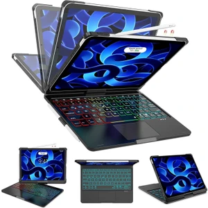 Apple Ipad Air 4. ve 5.nesil 10.9 2021/2022 Klavyeli Kılıf 360 Dönebilen Rgb Tuşlu Touchpad