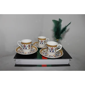 Marin (Desen 2) 2 Kişilik Yaldızlı Porselen Kahve Fincan Takımı 75 ml