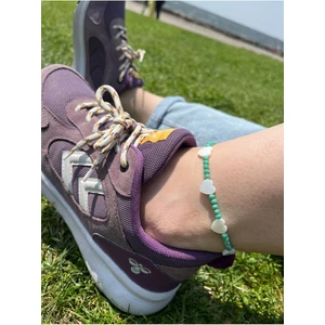 Kalp Kesim Doğal Sedef Taşı ve Kristal Boncuk El Yapımı Halhal