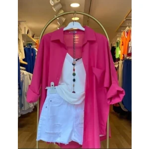 Moda Benna Kadın Düşük Omuz Oversize Keten Gömlek Yeni Sezon Yazlık