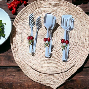 Gerçek Trend Kiraz Aksesuarlı Makarna Pasta  Sunum Servis Maşası Seti 3 Parça