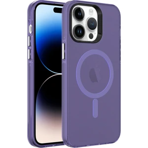 iPhone 14 Pro Max - Uyumlu Appfube Magsafe Şarj Özellikli Buzlu Transparan C-Pro Sert Kapak-Derin Mor