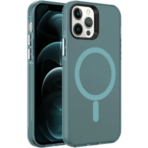 iPhone 12 Pro - Uyumlu Appfube Magsafe Şarj Özellikli Buzlu Transparan C-Pro Sert Kapak-Koyu Yeşil