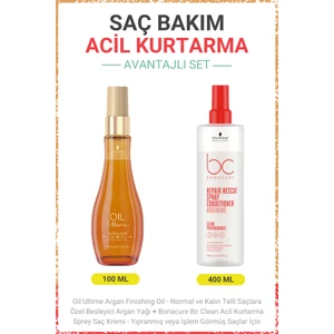 Schwarzkopf Bonacure Argan Finishing Oil - Besleyici Argan Yağı +  Bc Clean Acil Kurtarma Sprey Saç Kremi
