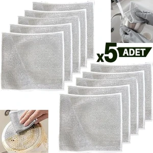 Mrt Bilişim Çizilmez Tel Bulaşık Bezi Bulaşıkları Tencereleri Lavaboları Tezgahları Ocakları Temizler 5 Adet Bez