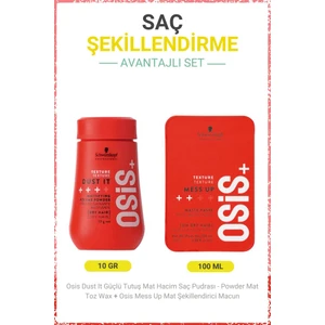 Schwarzkopf Osis Dust It Güçlü Tutuş Mat Hacim Saç Pudrası 10G + Mess Up Mat Şekillendirici Macun 100ML