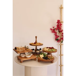 5li 2 Katlı Kek Standı, 25 cm Pastalık, 25 cm Risus, 17X25 RISUS,25X25 Piramit Ahşap Çeyiz Seti