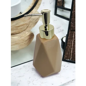 Prizma Lüks Porselen Bej Banyo Mutfak Sıvı Sabunluk Bulaşık Deterjanlık Gold Altın Kapak