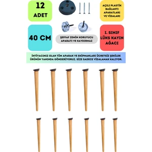 Bahçe Kadın Girişimci Kooperatifi 12'likonik Lüks Ahşap Ayak, Masa Ayağı, Sehpa Ayağı, Açılı Parat ve Vidalar 40 cm