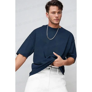Teenage Millionaire Erkek Lacivert Bisiklet Yaka Düz Basic Baskısız Oversize Salas T-Shirt