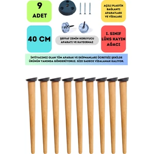 Bahçe Kadın Girişimci Kooperatifi 9'lu Konik Lüks Ahşap Ayak, Masa Ayağı, Sehpa Ayağı, Açılı Parat ve Vidalar 40 cm