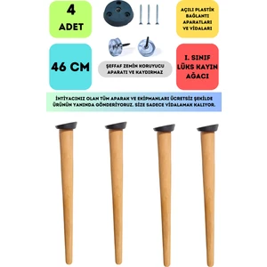 Bahçe Kadın Girişimci Kooperatifi 4'lü Konik Lüks Ahşap Ayak, Masa Ayağı, Sehpa Ayağı, Açılı Parat ve Vidalar 46 cm