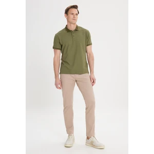 ALTINYILDIZ CLASSICS Erkek Haki Slim Fit Dar Kesim %100 Pamuk Polo Yaka Armürlü Tişört
