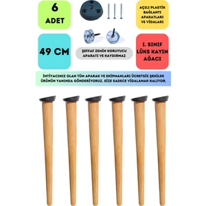 Bahçe Kadın Girişimci Kooperatifi 6'lı Konik Lüks Ahşap Ayak, Masa Ayağı, Sehpa Ayağı, Açılı Parat ve Vidalar 49 cm